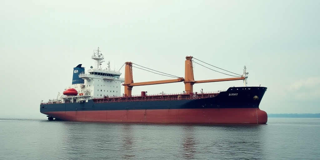a large container ship with a crane on top of it's deck and a crane on the side of it, Colijn de Cot