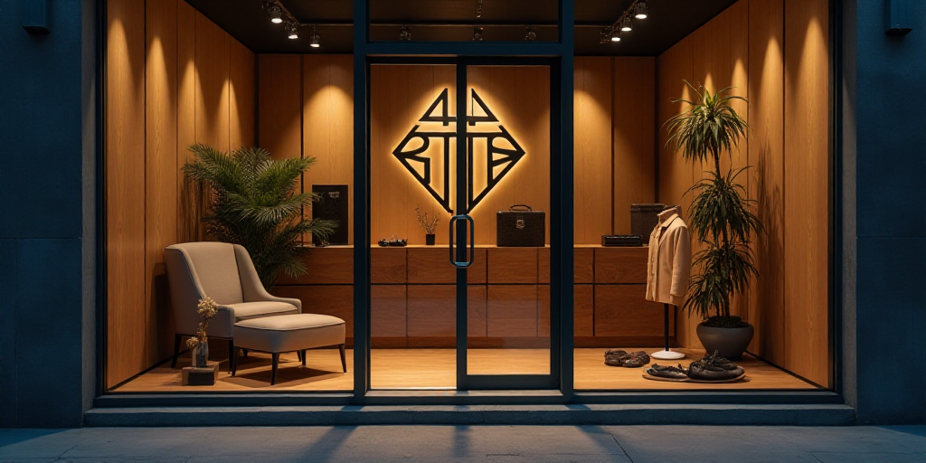 a logo for a company that sells accessories and accessories for sale in the store's storefront windo