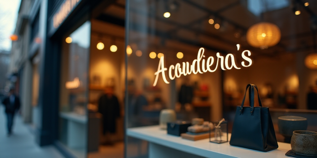 a logo for a company that sells accessories and accessories for sale in the store's storefront windo