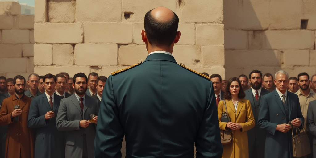 a man in a military uniform standing in front of a crowd of people in front of a stone wall, Edward