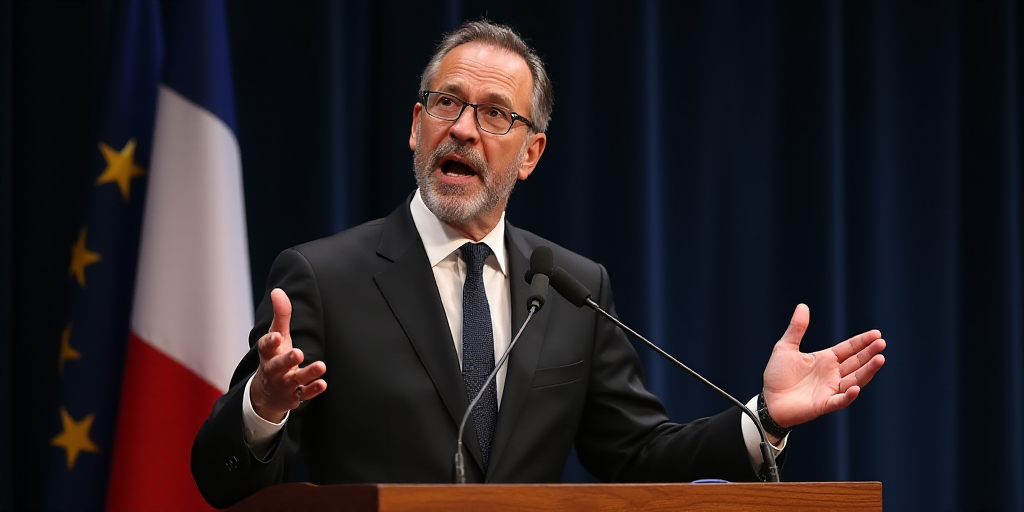 a man in a suit and tie giving a speech at a podium with his hands out and his mouth open, Didier Mo