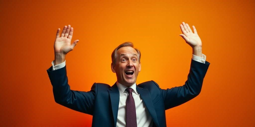 a man in a suit and tie is holding his hands up in the air with his right hand up, Donald Roller Wil
