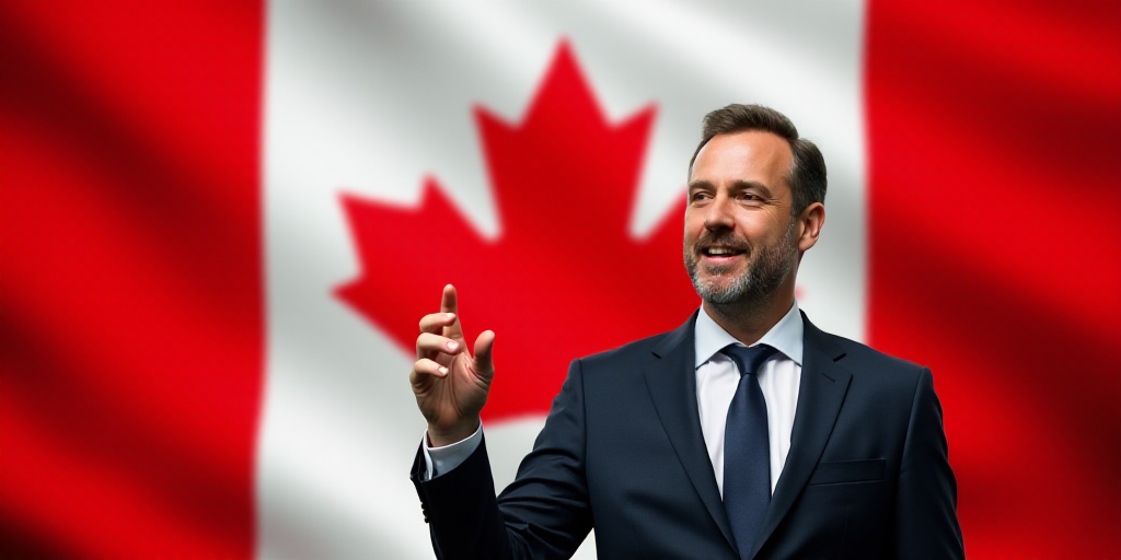 a man in a suit and tie making a hand gesture with his right hand in front of a canadian flag, Charl