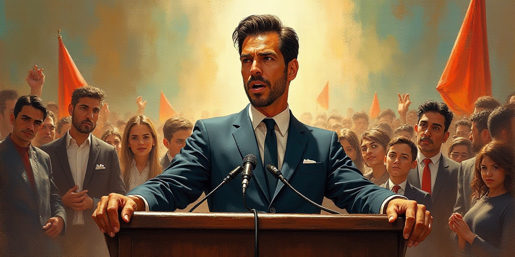 a man in a suit and tie speaking at a podium with a microphone in front of him and a crowd, Carlos T