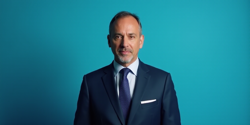a man in a suit and tie standing in front of a blue background with a caption that reads el paso ros