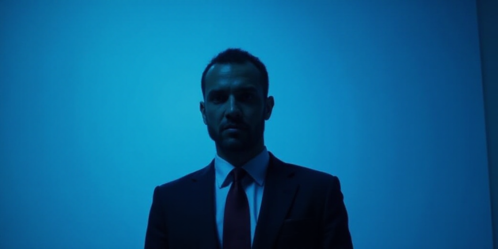 a man in a suit and tie standing in front of a blue background with a caption that reads miguel gonz
