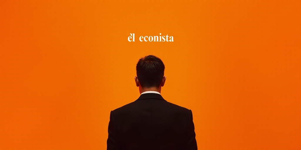 a man in a suit standing in front of an orange background with the words el econista on it, Carlos F