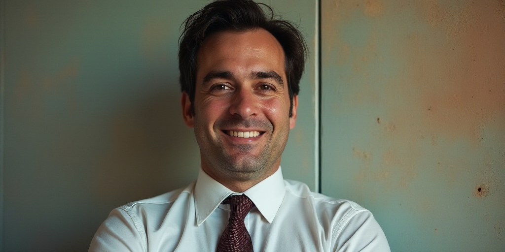 a man in a tie is smiling for the camera with a caption in spanish above him that reads, enrique cam