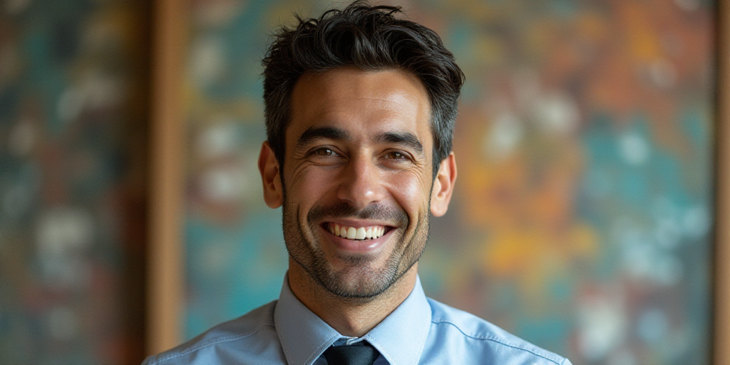 a man in a tie is smiling for the camera with a caption in spanish above him that reads, enrique cam