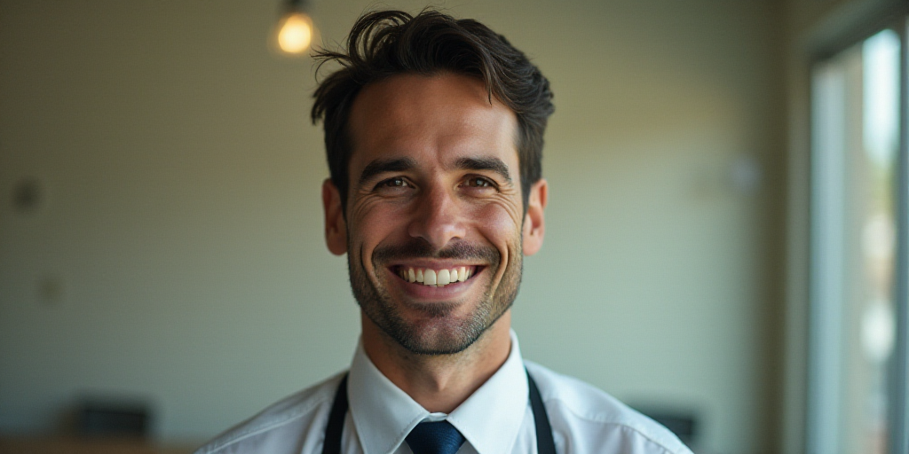 a man in a tie is smiling for the camera with a caption in spanish above him that reads, enrique cam