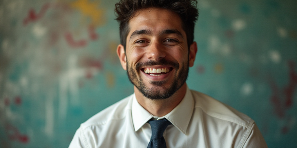 a man in a tie is smiling for the camera with a caption in spanish above him that reads, enrique cam