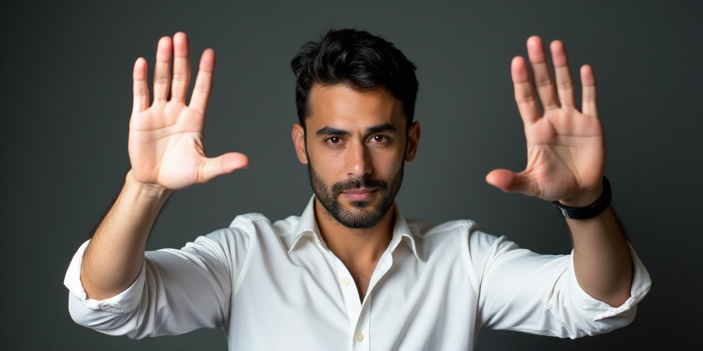 a man in a white shirt is holding his hands up in front of him and making a hand gesture, Federico U