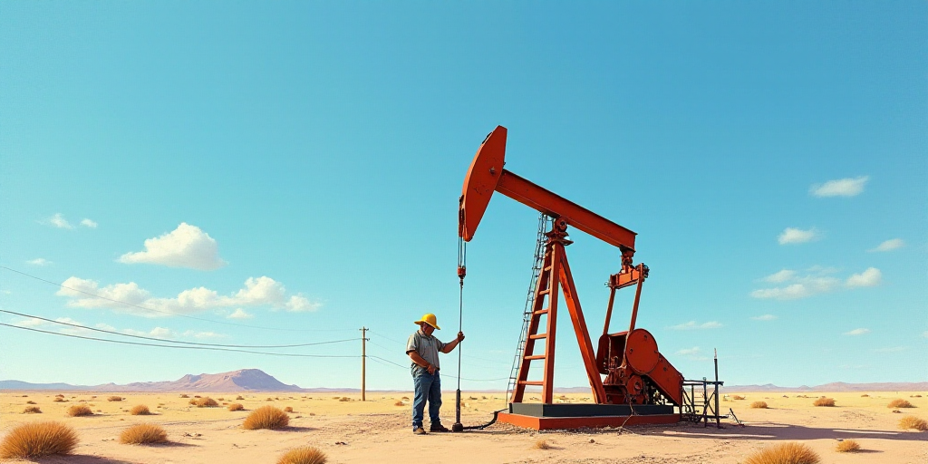 a man is working on a pump in the desert with a blue sky in the background and a few wires in the ba