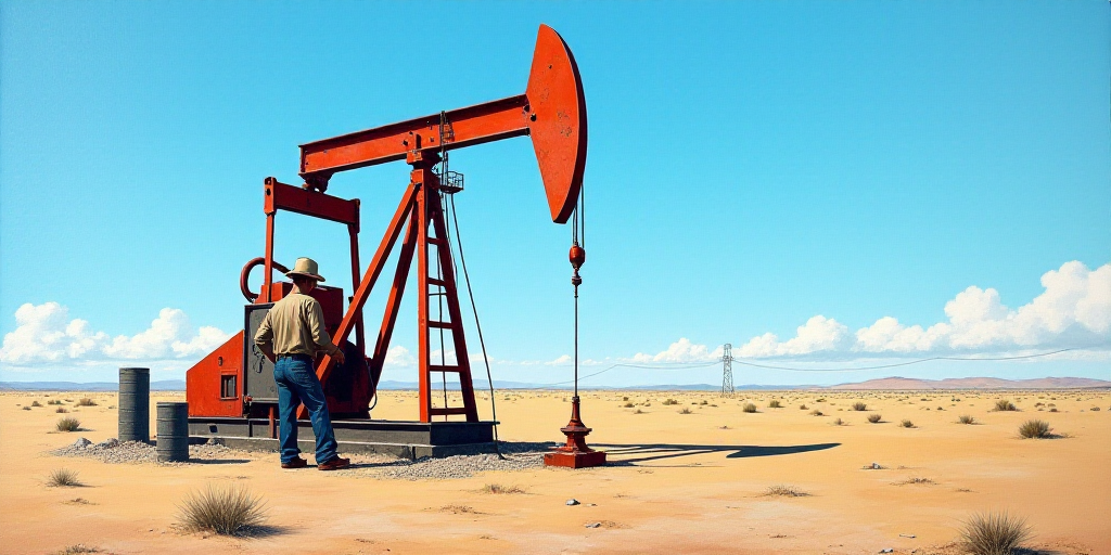 a man is working on a pump in the desert with a blue sky in the background and a few wires in the ba