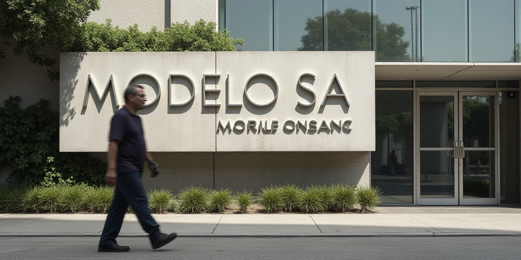 a man walks past a sign for the mexican modelo sa de mexico building in mexico city, on may 11, 2012