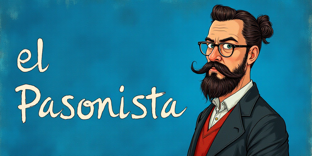 a man with a beard and glasses standing in front of a blue background with the words, el pasonista,