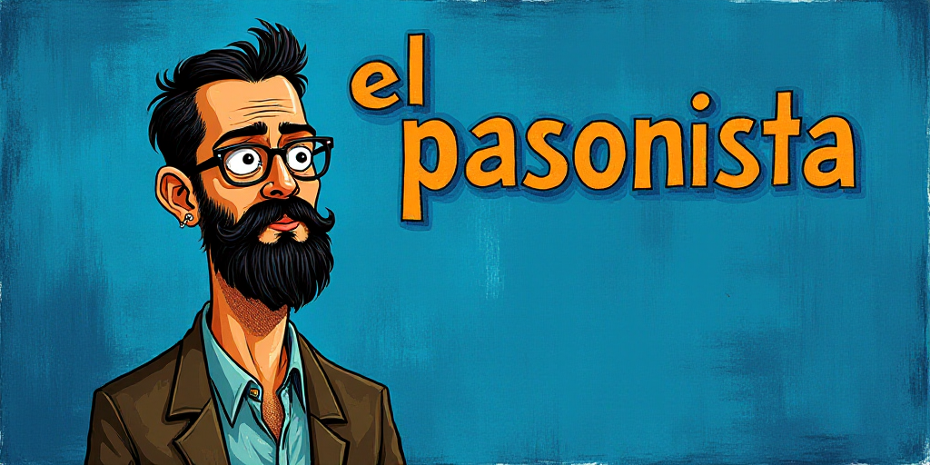 a man with a beard and glasses standing in front of a blue background with the words, el pasonista,