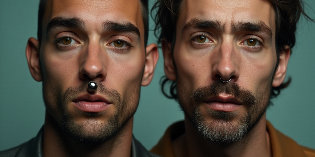 a man with a nose ring and a man with a nose ring on his face and a man with a nose ring on his mout