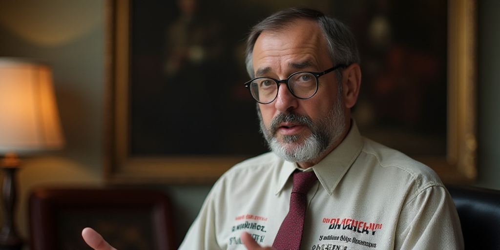 a man with glasses is talking to the camera while wearing a shirt and tie and a shirt with a politic