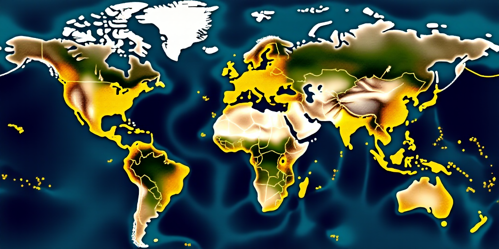 a map of the world with a lot of dots on it and a lot of yellow dots on the map, Aquirax Uno, zoomed