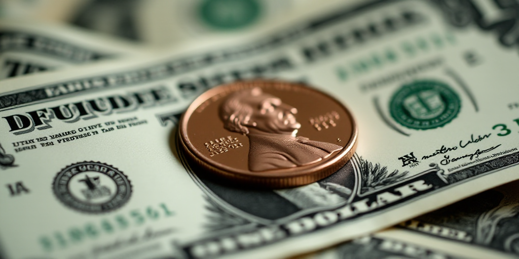 a one dollar bill with a penny on top of it, with the image of george washington on it, Charles Frem