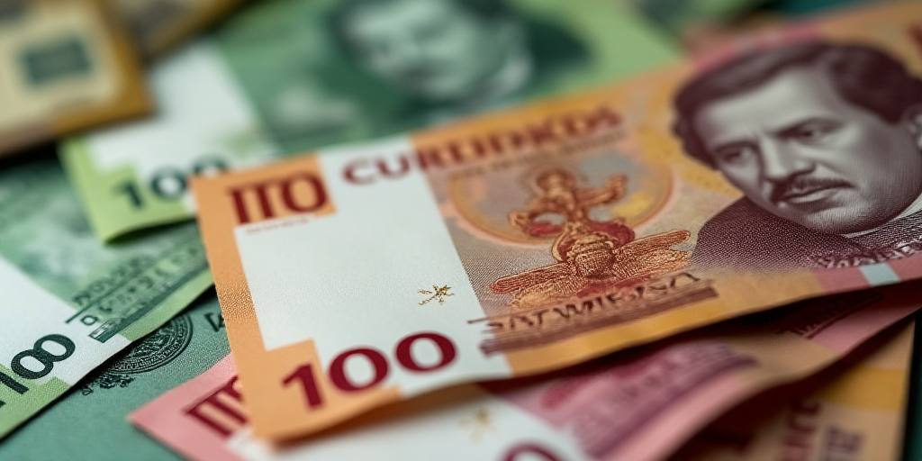 a pile of mexican currency with a lot of money in the background with a lot of other money in the fo