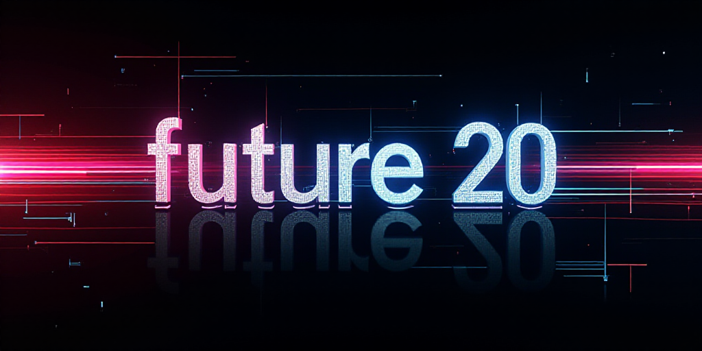 a poster with the words,'future 20'in white and blue lines on a black background with a red and blue