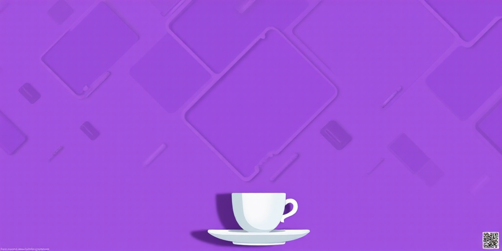 a purple website page with a picture of a phone and a cup of coffee on it and a qr code, Bascove, be