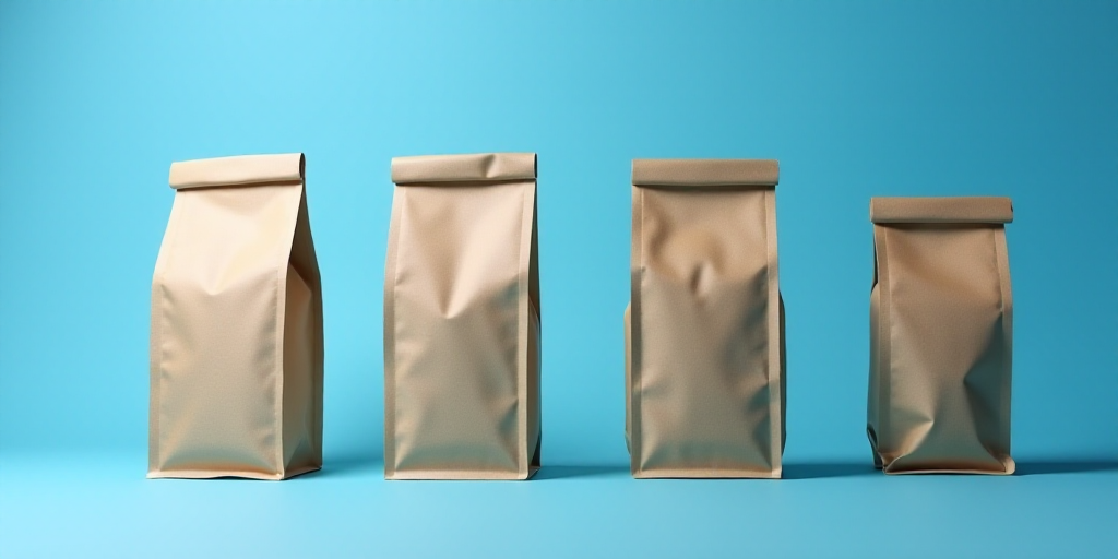 a row of coffee bags on a blue background with a blue background and a blue background with a blue b