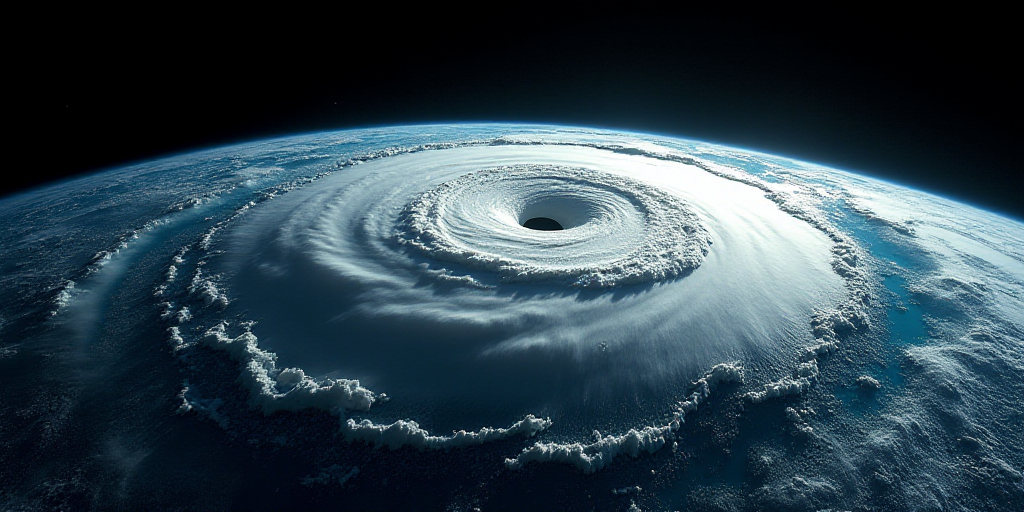 a satellite image of a hurricane in the ocean waters of the earth's surface, with a black background