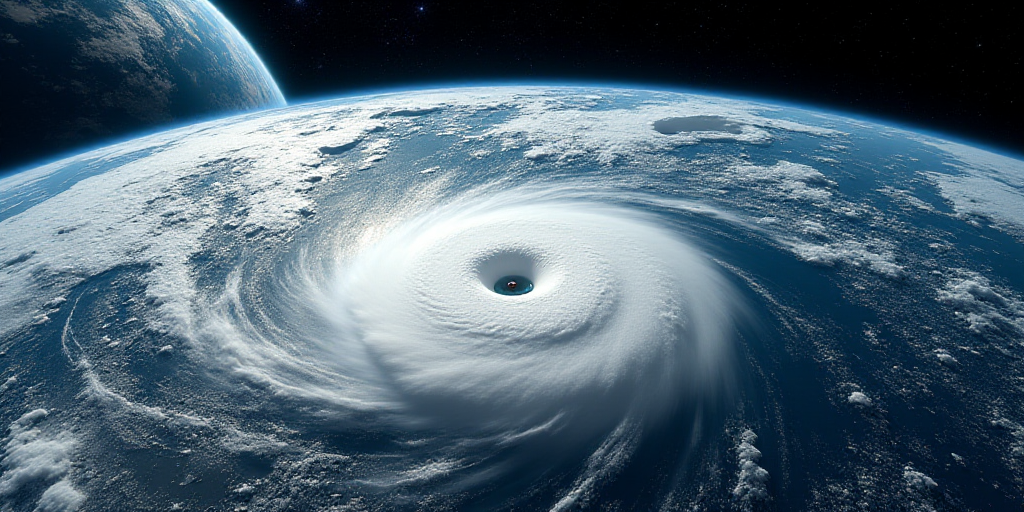 a satellite image of a hurricane in the ocean with a satellite view of the earth in the background a