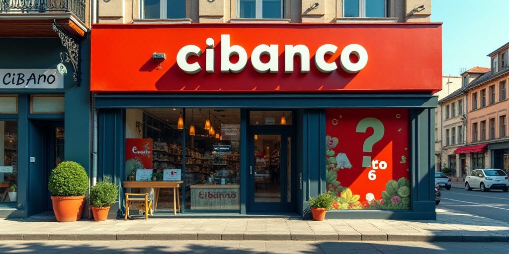 a sign is in front of a business called cibanco cibanco, which is located in a city, Ceferí Olivé,