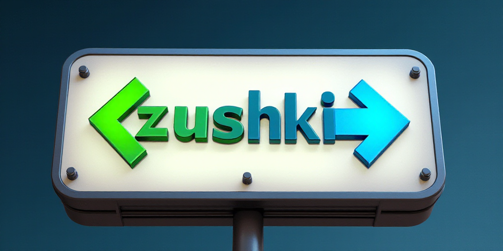 a sign that says kushki on it with a green arrow in the middle of it and a blue arrow in the middle