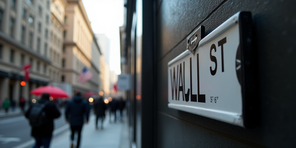 a sign that says wall street is on the side of a building with people walking by it and a man walkin