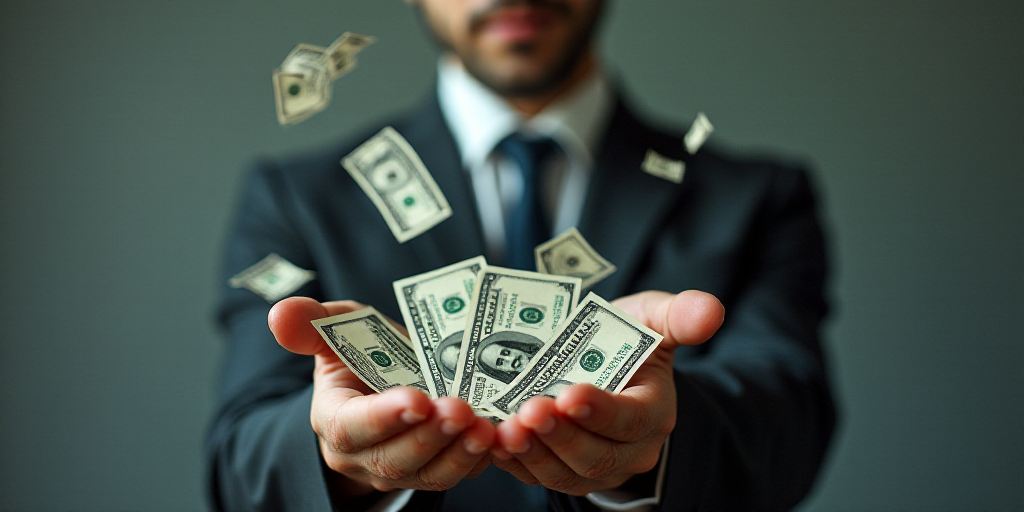 a split photo of a man holding a box of money and a man holding a box of money in his hand, Eduardo