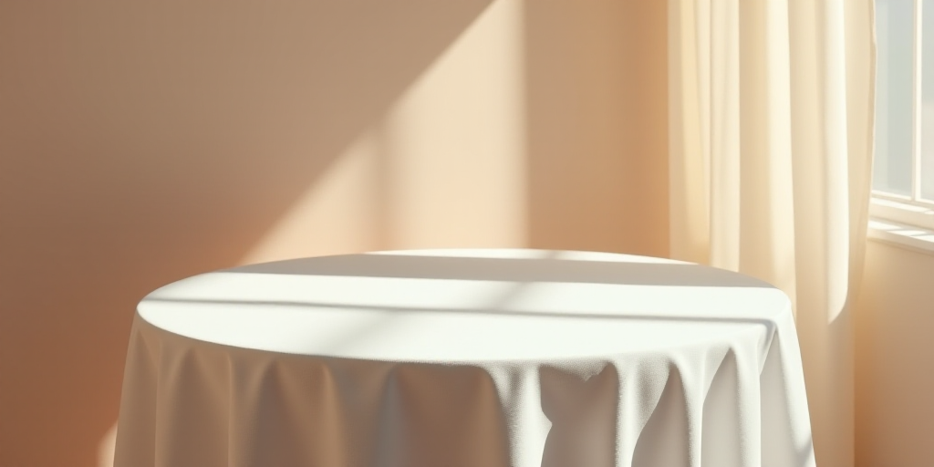 a table with a white table cloth and a white table cloth with a white table cloth and a white table
