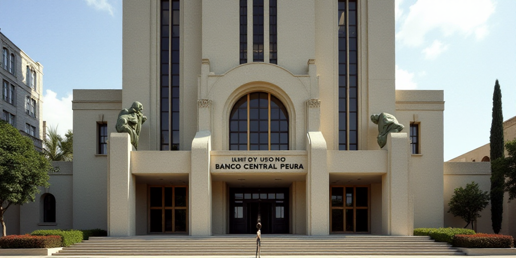 a tall building with a sign on the front of it that says banco central peruia in spanish, Emiliano P