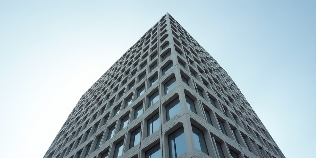 a tall building with many windows and a clock on the side of it's face and a sky background, David C