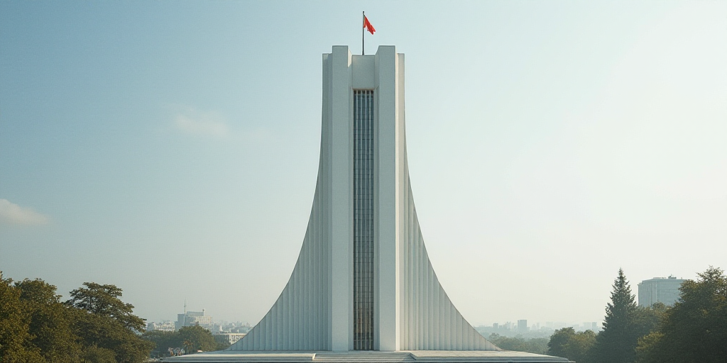 a tall white building with a flag on top of it's side and a flagpole in the foreground, Enguerrand Q
