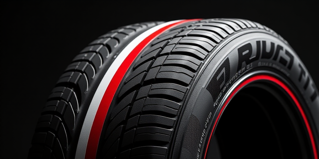 a tire with a red and white stripe on it and a red and white stripe on the side of it, Avgust Černi