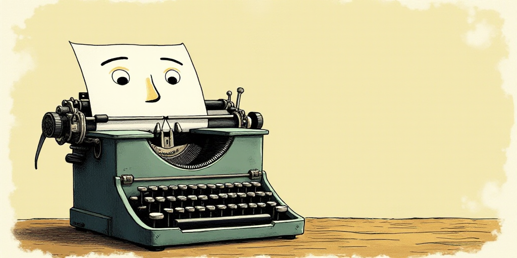 a typewriter with a face drawn on it and a caption for the words opinion and a question, Edward Otho