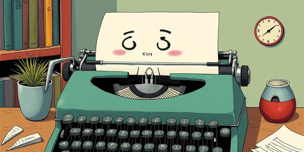 a typewriter with a face drawn on it and a caption for the words opinion and a question, Edward Otho