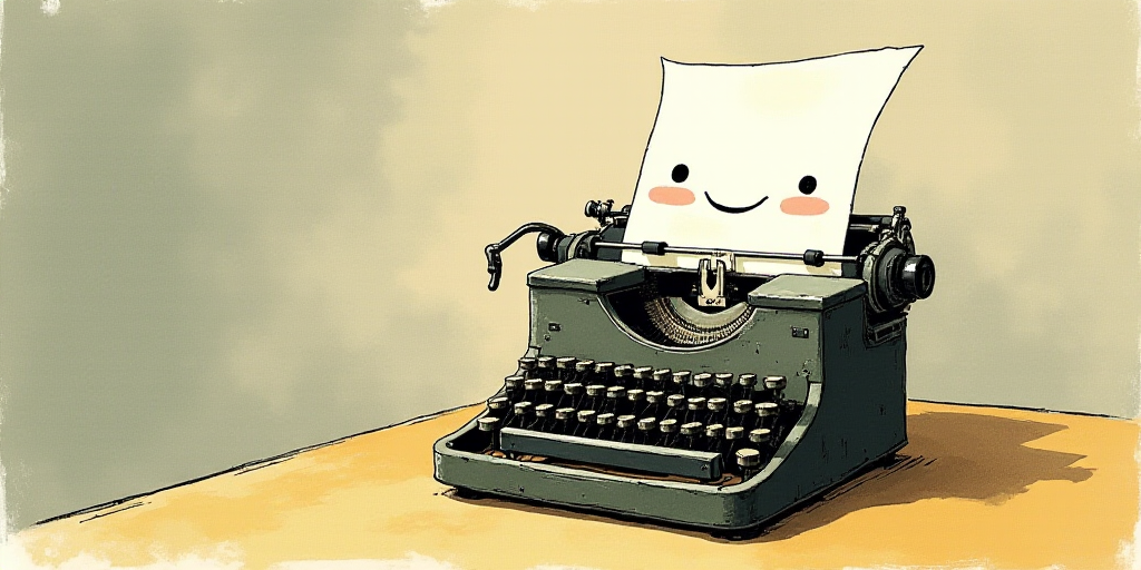 a typewriter with a face drawn on it and a caption for the words opinion and a question, Edward Otho