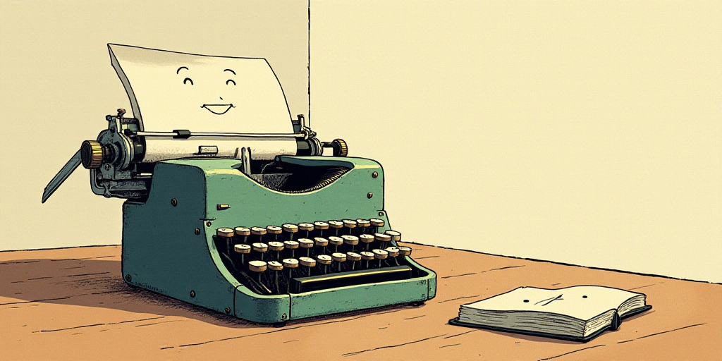 a typewriter with a face drawn on it and a caption for the words opinion and a question, Edward Otho