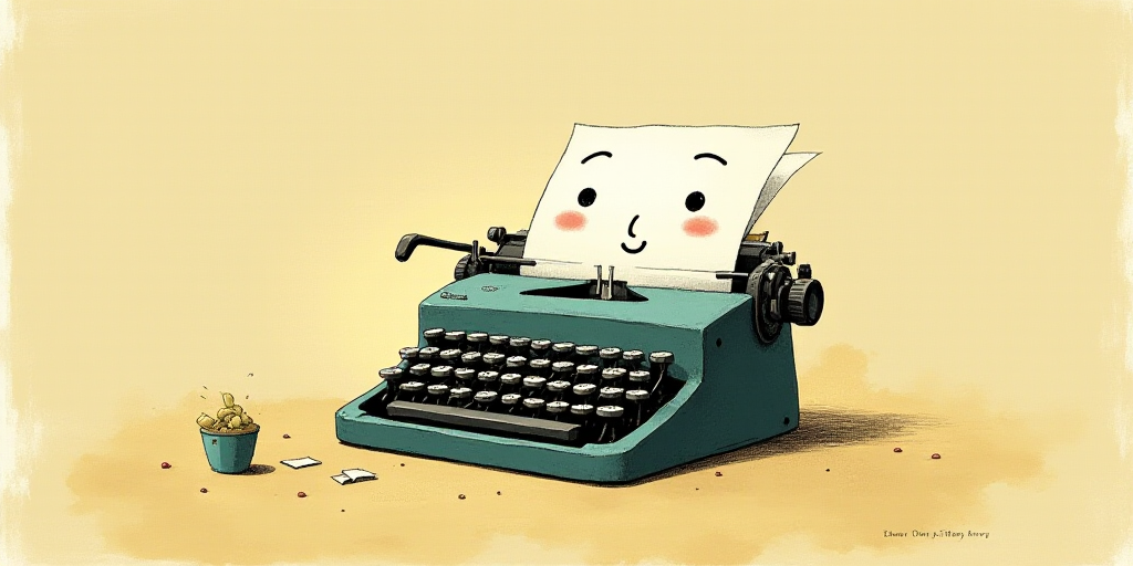 a typewriter with a face drawn on it and a caption for the words opinion and a question, Edward Otho
