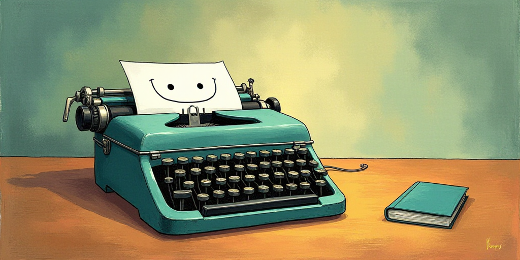 a typewriter with a face drawn on it and a caption for the words opinion and a question, Edward Otho
