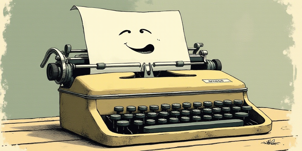 a typewriter with a face drawn on it and a caption for the words opinion and a question, Edward Otho
