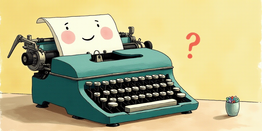 a typewriter with a face drawn on it and a caption for the words opinion and a question, Edward Otho