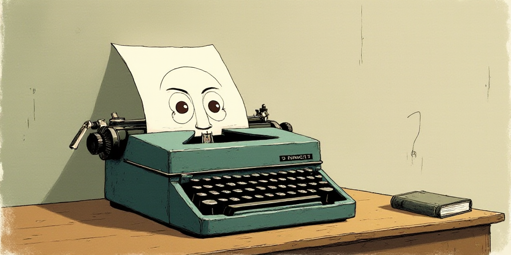 a typewriter with a face drawn on it and a caption for the words opinion and a question, Edward Otho