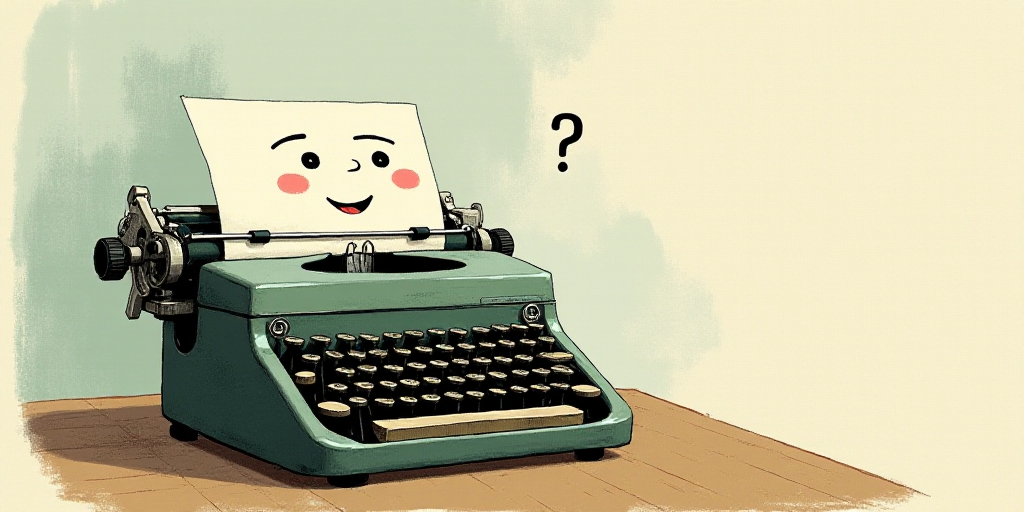 a typewriter with a face drawn on it and a caption for the words opinion and a question, Edward Otho